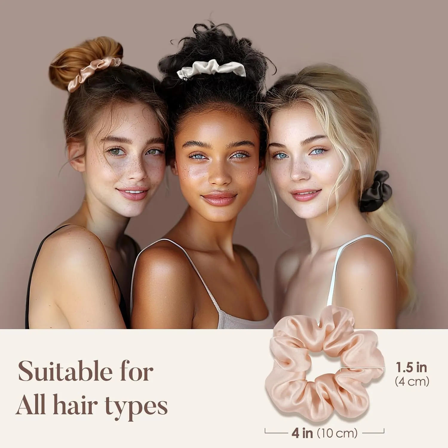 LULUSILK Silk Scrunchies for Hair Sleep, 100% Real Mulberry Silk, No Damage Silk Hair Ties for Women and Girls, Black White and Lotus Pink, Pack of 3