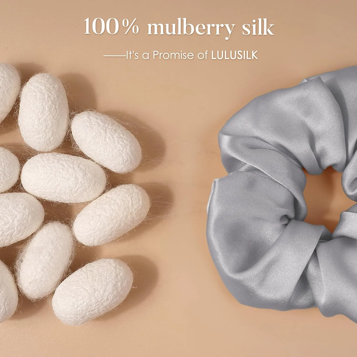 LULUSILK Silk Scrunchies for Hair Sleep, 100% Real Mulberry Silk, No Damage Silk Hair Ties for Women and Girls, Black White and Silvergrey, Pack of 3