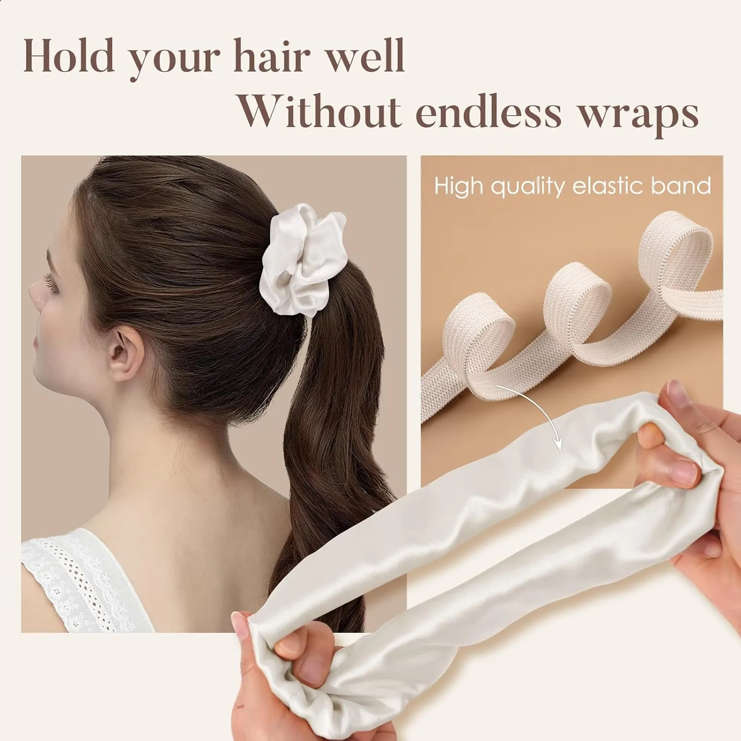 LULUSILK Silk Scrunchies for Hair Sleep, 100% Real Mulberry Silk, No Damage Silk Hair Ties for Women and Girls, Black White and Silvergrey, Pack of 3