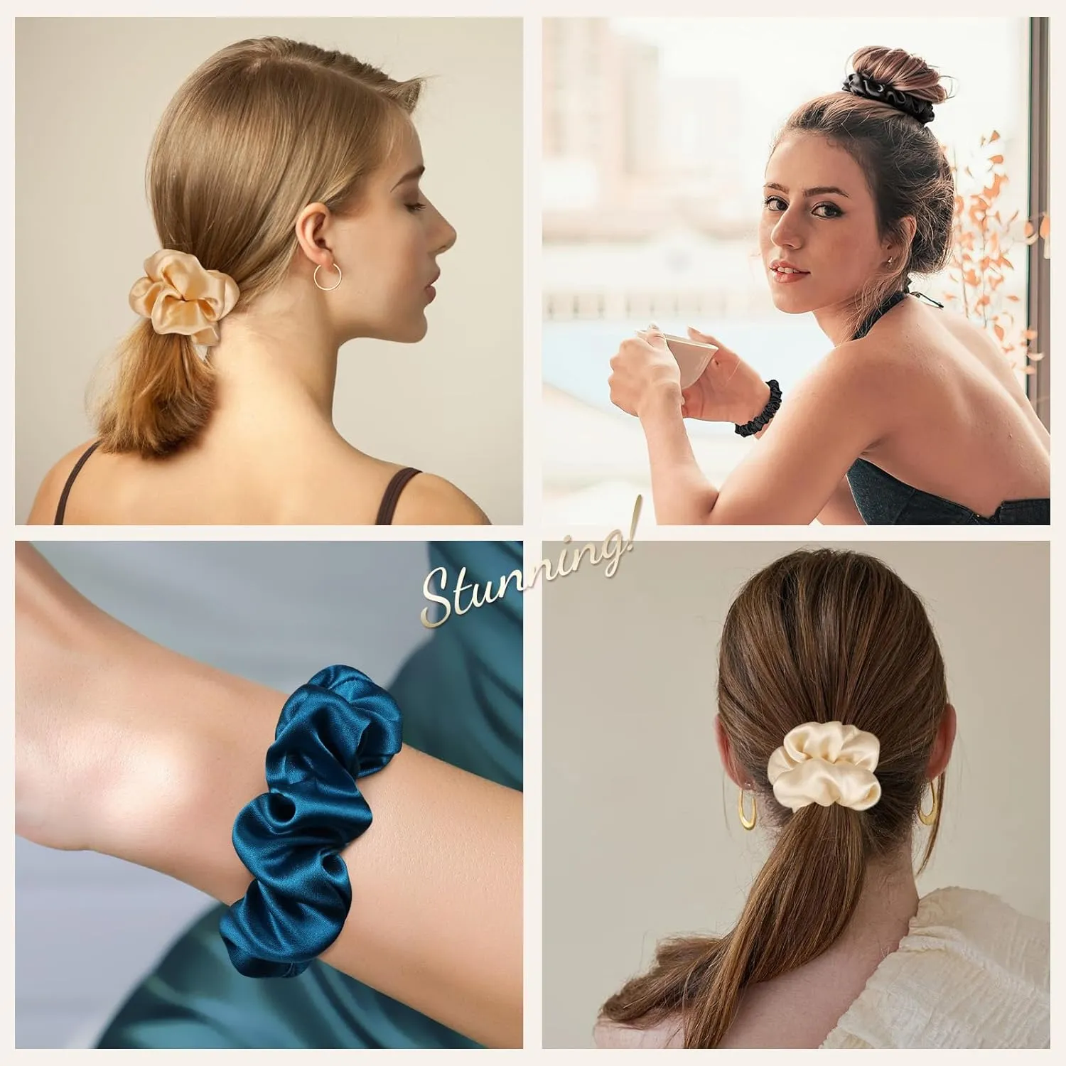 LULUSILK Silk Scrunchies for Hair Sleep, 100% Real Mulberry Silk, No Damage Silk Hair Ties for Women and Girls, Classic Black, Pack of 3