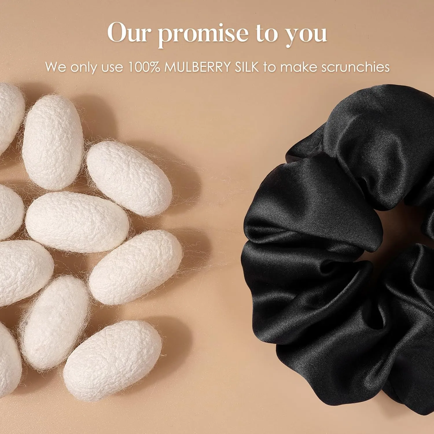 LULUSILK Silk Scrunchies for Hair Sleep, 100% Real Mulberry Silk, No Damage Silk Hair Ties for Women and Girls, Classic Black, Pack of 3