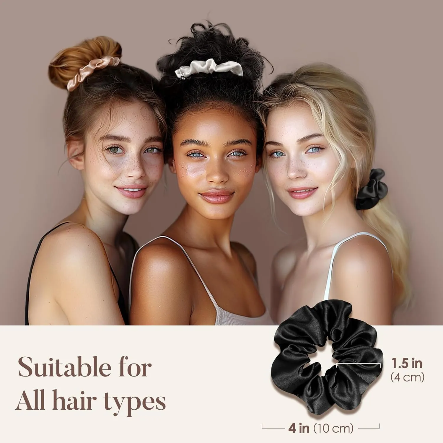 LULUSILK Silk Scrunchies for Hair Sleep, 100% Real Mulberry Silk, No Damage Silk Hair Ties for Women and Girls, Classic Black, Pack of 3