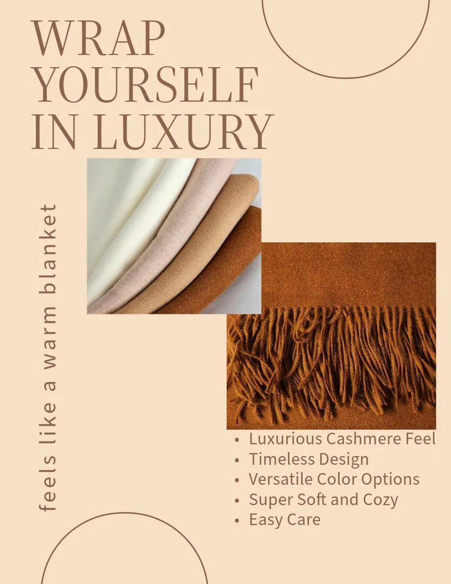 Luxe Wrap Cashmere Feel Winter Scarf For Women Ultimate Comfort Elegance Flights Soft Cozy Travel