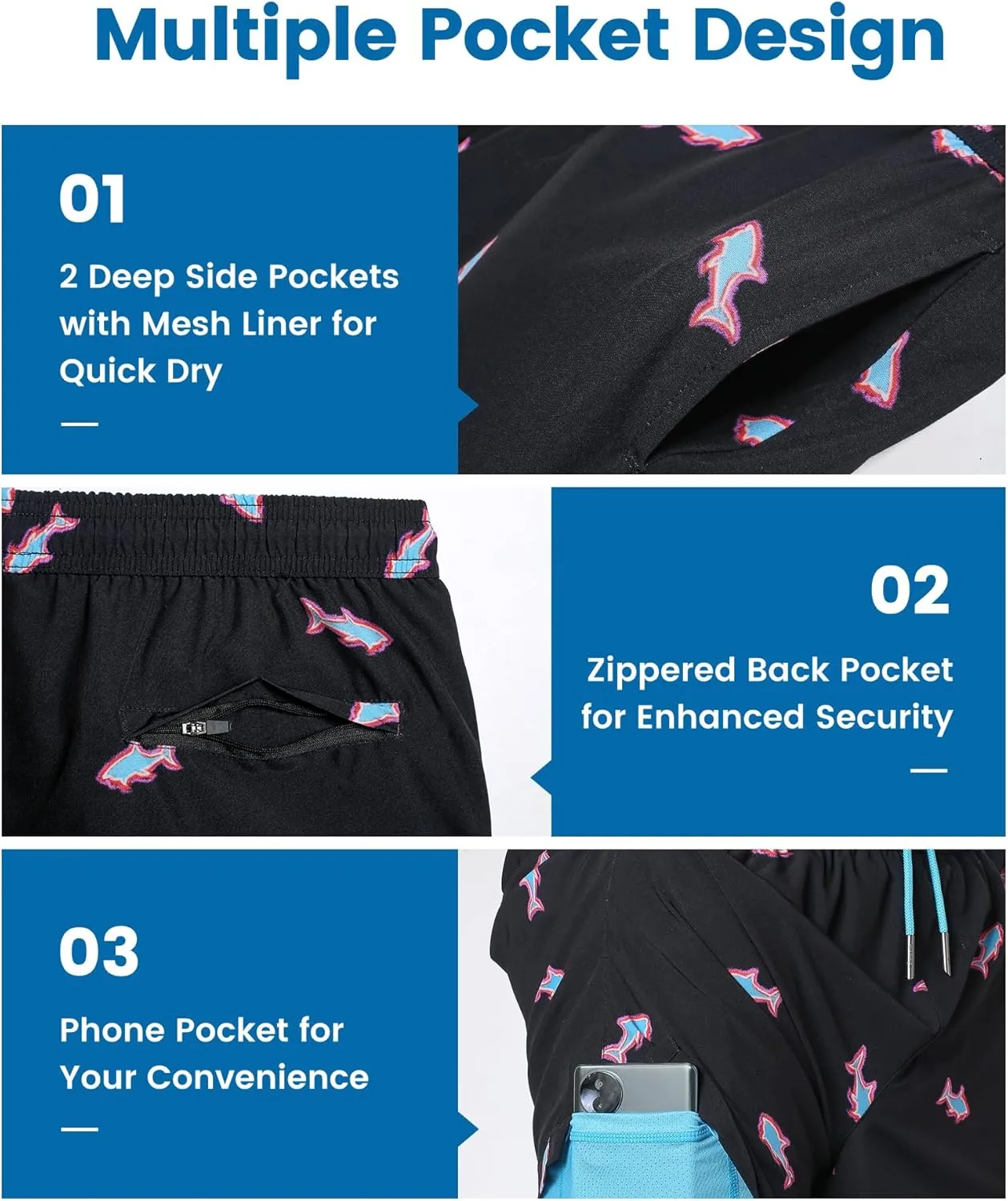 maamgic Mens Swim Trunks with Compression Liner 7 Inch Inseam Mens Bathing Suit Quick Dry Swimming Trunks Swimsuit