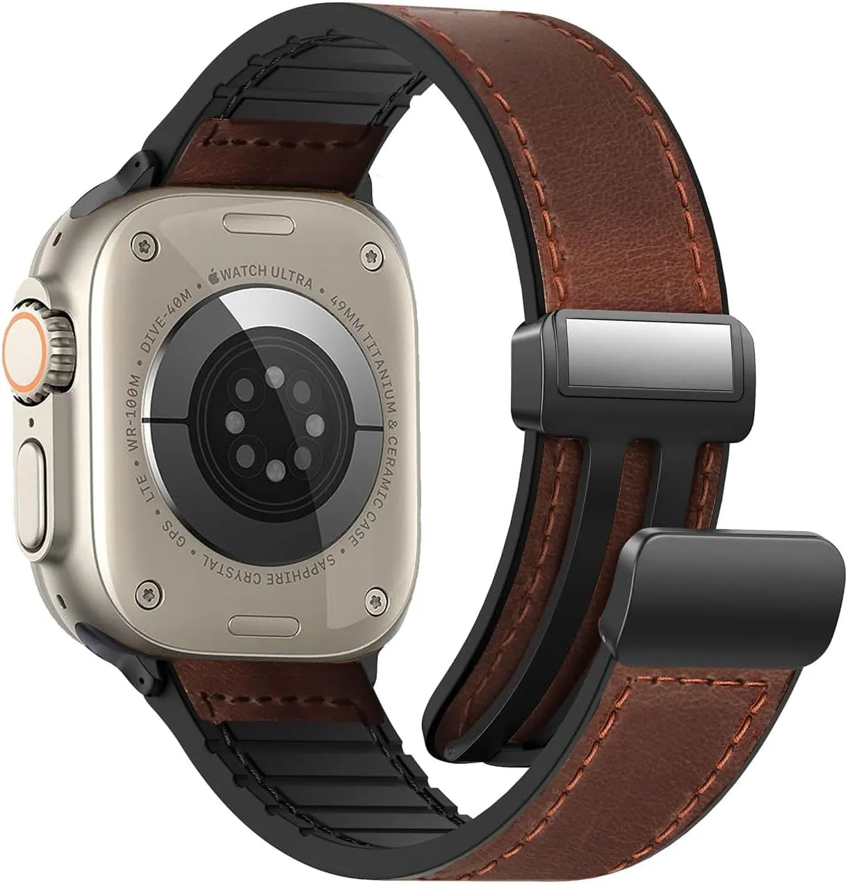 Magnetic Leather Bands Compatible with Apple Watch 49mm 46mm 45mm 44mm 42mm(Series 3/2/1) for Men Women, Genuine Leather with Magnetic Buckle for iWatch Ultra 1/2 Series SE/10/9/8/7/6/5/4/3