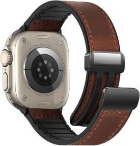 Magnetic Leather Bands Compatible with Apple Watch 49mm 46mm 45mm 44mm 42mm(Series 3/2/1) for Men Women, Genuine Leather with Magnetic Buckle for iWatch Ultra 1/2 Series SE/10/9/8/7/6/5/4/3