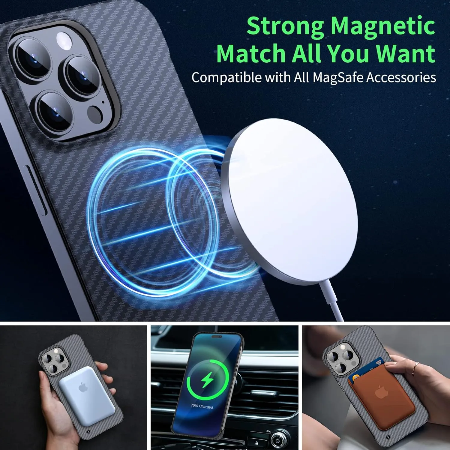 Magnetic Ultra-Thin Frosted Soft Touch Skin Borderless Carbon Fiber Bump Texture for iPhone 15 Frameless Case 6.1" Slim Minimalist Lightweight Frameless Matte Hard for MagSafe Cover Case-Black