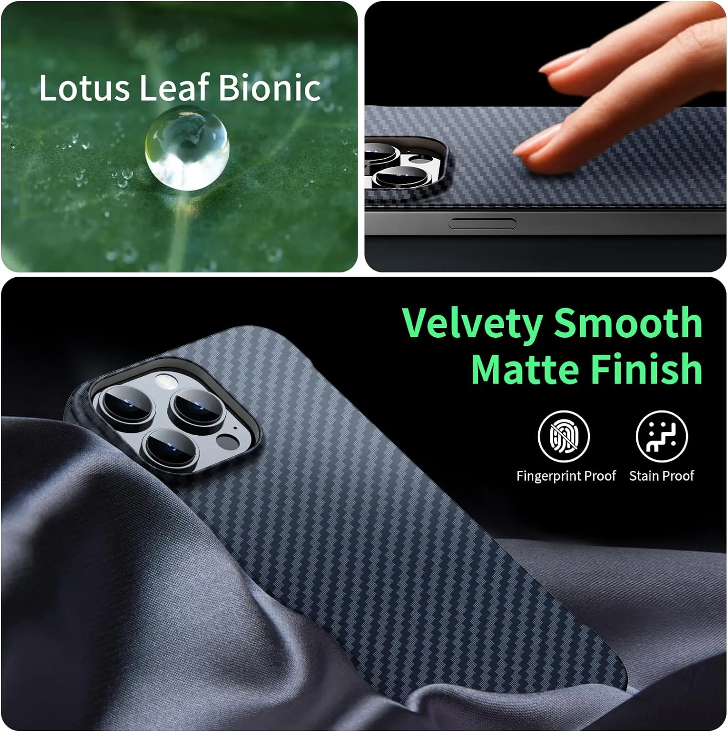 Magnetic Ultra-Thin Frosted Soft Touch Skin Borderless Carbon Fiber Bump Texture for iPhone 15 Frameless Case 6.1" Slim Minimalist Lightweight Frameless Matte Hard for MagSafe Cover Case-Black