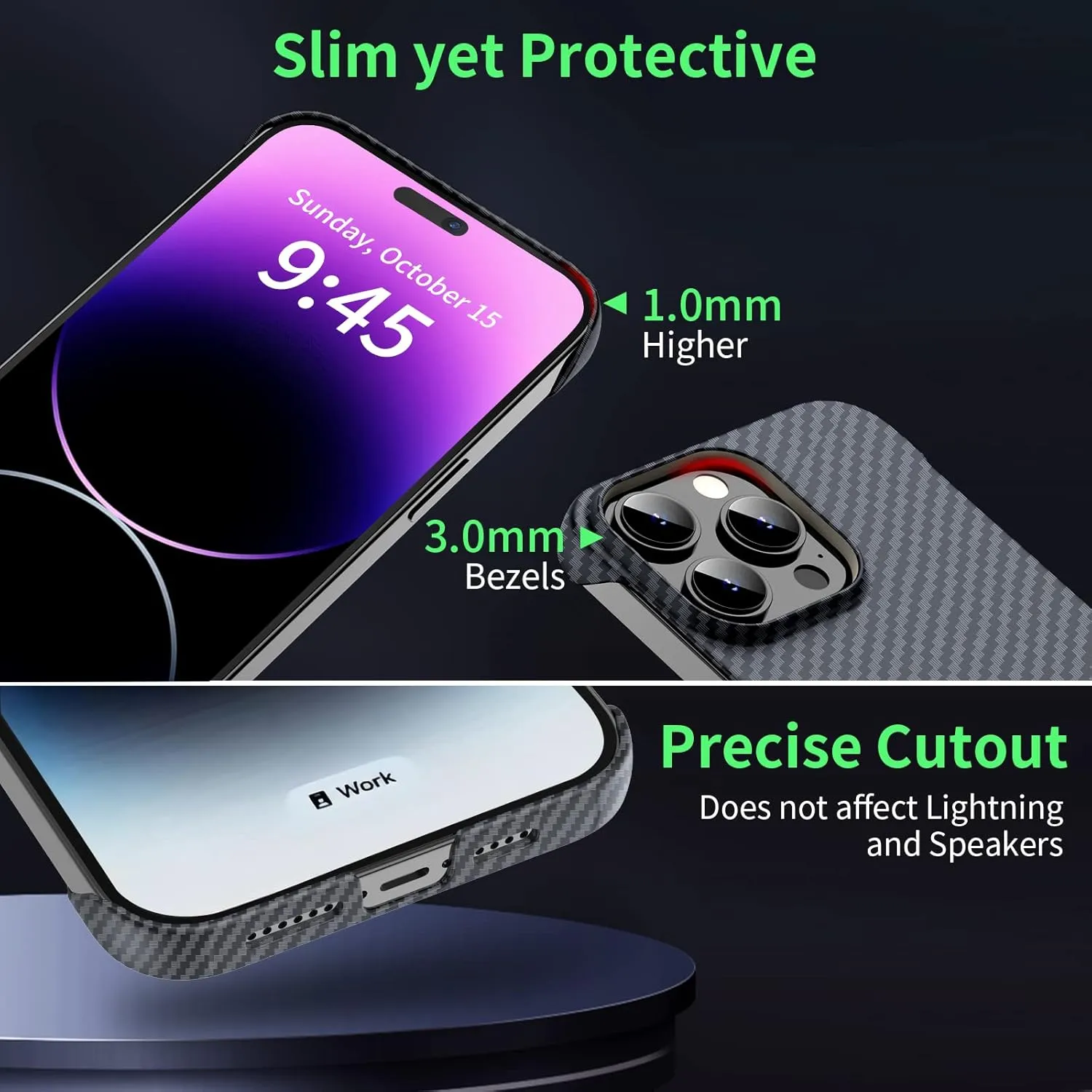 Magnetic Ultra-Thin Frosted Soft Touch Skin Borderless Carbon Fiber Bump Texture for iPhone 15 Frameless Case 6.1" Slim Minimalist Lightweight Frameless Matte Hard for MagSafe Cover Case-Black