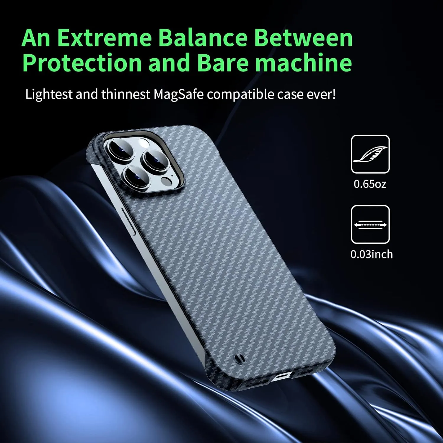 Magnetic Ultra-Thin Frosted Soft Touch Skin Borderless Carbon Fiber Bump Texture for iPhone 15 Frameless Case 6.1" Slim Minimalist Lightweight Frameless Matte Hard for MagSafe Cover Case-Black