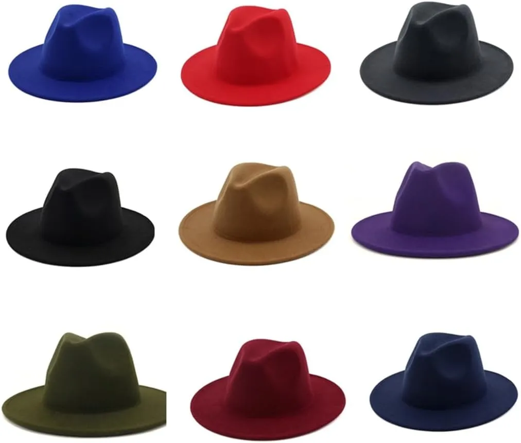 Men Fedora Hat Unisex Solid Color Fedora Hat Women's Wide Brim Jazz Hat Autumn Winter Panama Hat,Red-Medium