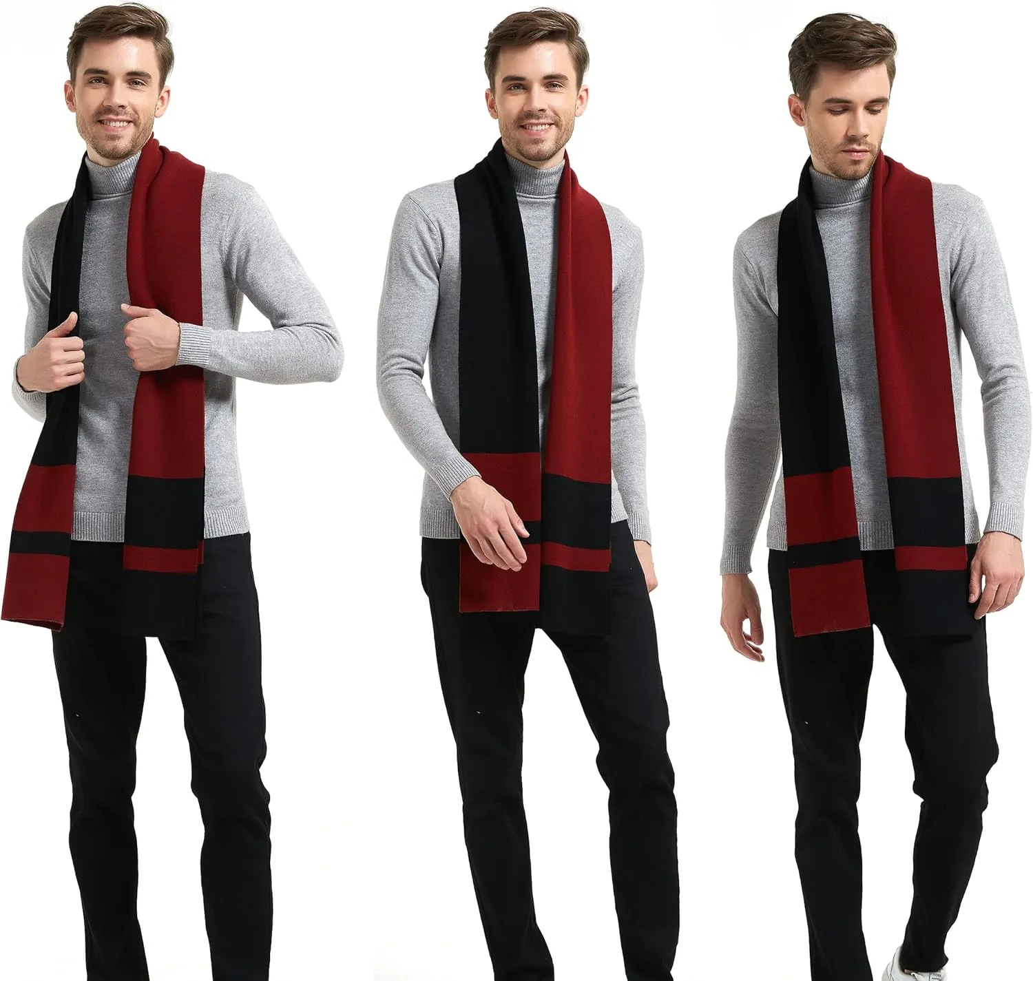 Men Winter Cashmere Scarf Wool Soft Warm Knitted Casual Scarves for Men