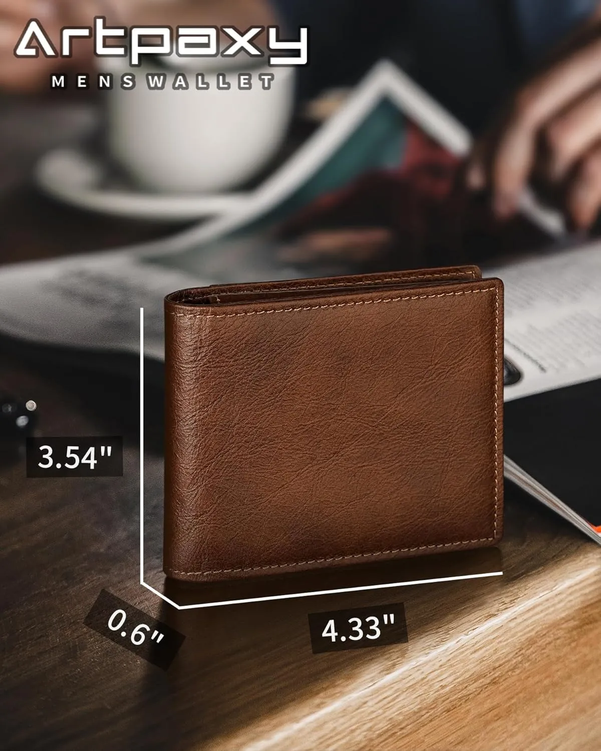 Mens Wallet Genuine Leather Bifold RFID Blocking Wallet for Men with 2 ID Windows 11 Card Holders 2 cash pockets 1 Gift Box