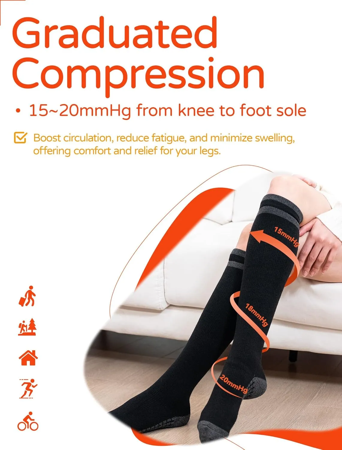 Merino Wool Compression Socks for Women Men (2/3 Pairs) Knee High Winter Thermal Thick Warm for Nurse Pregnant Travel