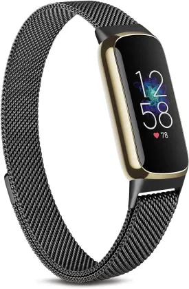 Metal Bands Compatible with Fitbit Luxe Bands, Stainless Steel Mesh Breathable Wristband Strap with Adjustable Magnet Lock (Black)