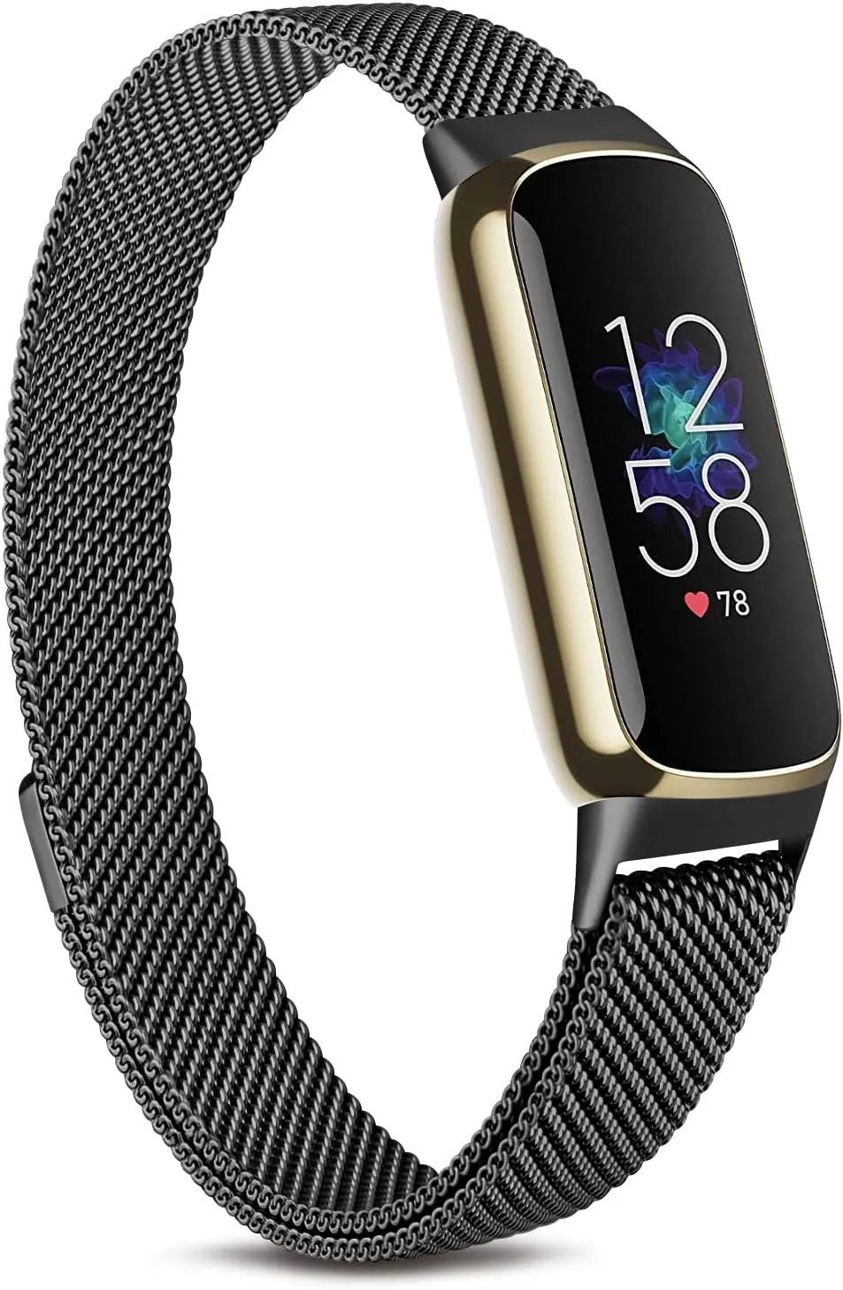 Metal Bands Compatible with Fitbit Luxe Bands, Stainless Steel Mesh Breathable Wristband Strap with Adjustable Magnet Lock (Black)