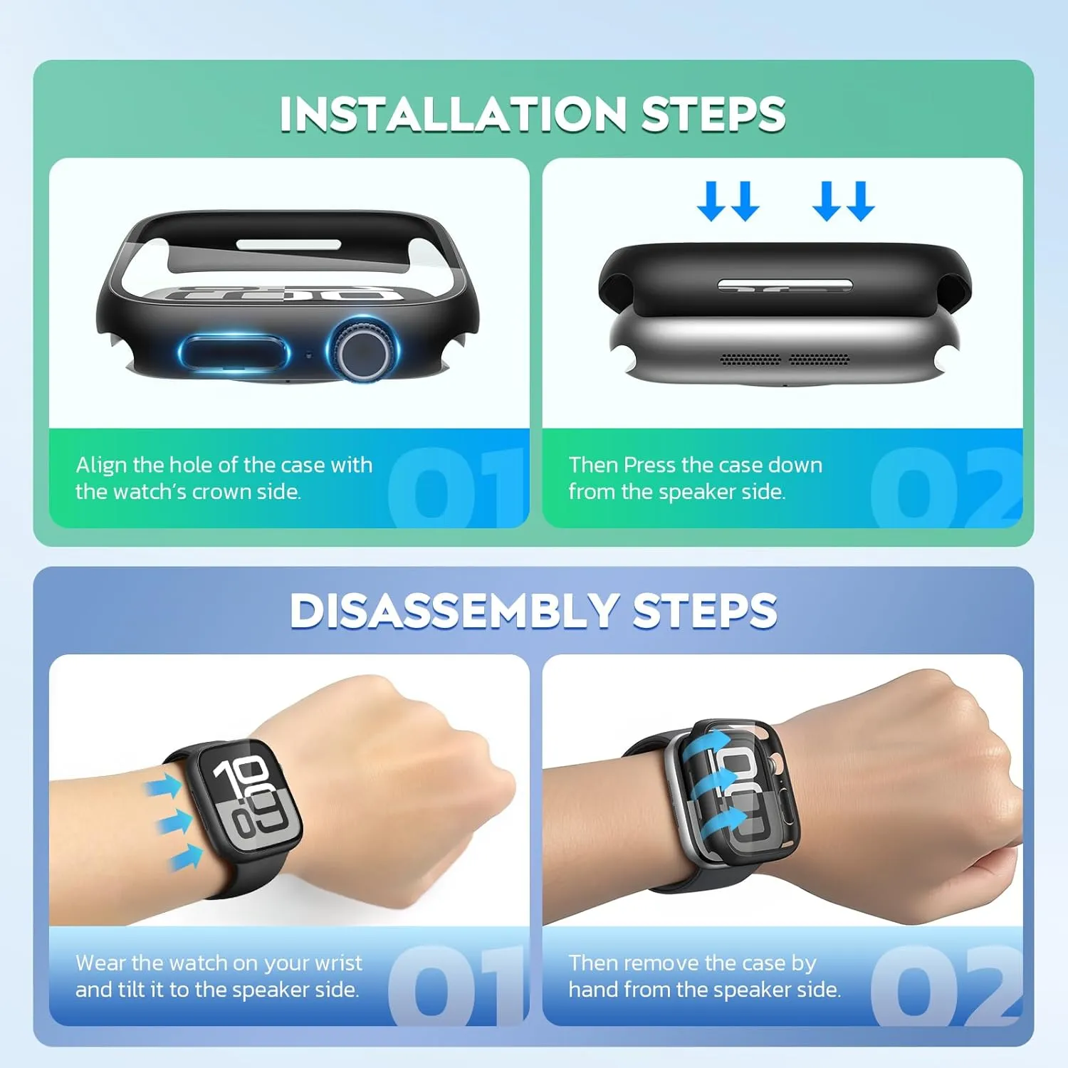 Misxi 2 Pack Tempered Glass Case Compatible for Apple Watch Series 10 (2024) 46mm, Hard PC Screen Protector Overall Protection Ultra-Thin Lightweight Scratch-Resistant Cover for iWatch, Satin Black