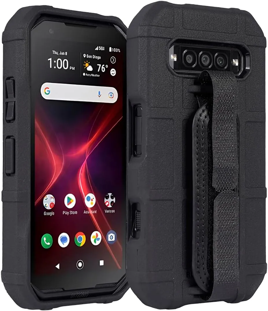 Nakedcellphone Handy Series Compatible with Verizon Kyocera DuraForce Pro 3 Case, Tactical Rugged Shield Protective Cover with Removable Hand Strap - Black