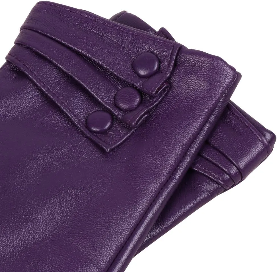Nappaglo Nappa Leather Gloves Warm Lining Winter Button Decoration Lambskin for Women