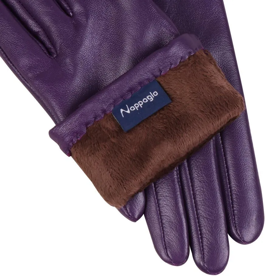 Nappaglo Nappa Leather Gloves Warm Lining Winter Button Decoration Lambskin for Women