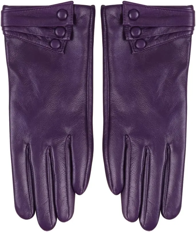 Nappaglo Nappa Leather Gloves Warm Lining Winter Button Decoration Lambskin for Women
