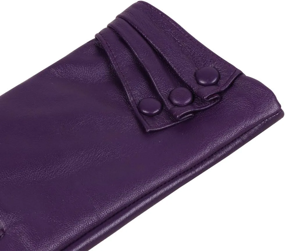 Nappaglo Nappa Leather Gloves Warm Lining Winter Button Decoration Lambskin for Women