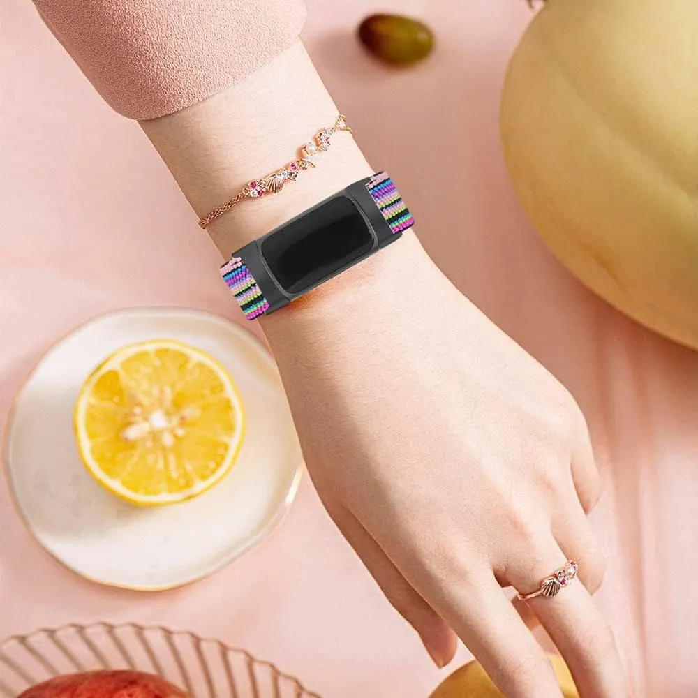 Nigaee 3 Pack Elastic Nylon Bands & Lace Silicone Bands Compatible with Fitbit Charge 5/Charge 6,Adjustable Breathable Replacement Straps Soft Nylon Loop & Slim Silicone Wristbands for Women Men