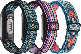 Nigaee 3 Pack Elastic Nylon Bands & Lace Silicone Bands Compatible with Fitbit Charge 5/Charge 6,Adjustable Breathable Replacement Straps Soft Nylon Loop & Slim Silicone Wristbands for Women Men