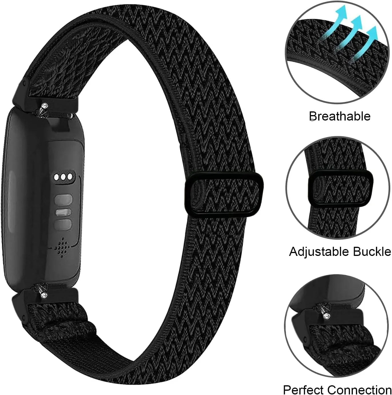 Nigaee 3 Pack Elastic Nylon Bands Compatible with Fitbit Inspire 3/Inspire 2/Inspire HR/Inspire,Adjustable Breathable Replacement Straps Soft Nylon Loop Wristbands for Women Men