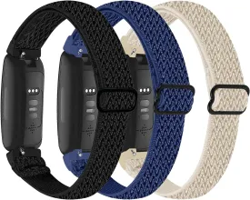 Nigaee 3 Pack Elastic Nylon Bands Compatible with Fitbit Inspire 3/Inspire 2/Inspire HR/Inspire,Adjustable Breathable Replacement Straps Soft Nylon Loop Wristbands for Women Men