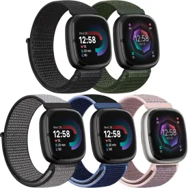 Nylon Bands Compatible with Fitbit Versa 4/Sense 2/Versa 3/Fitbit Sense, Soft Breathable Sport Adjustable Replacement Strap Women Man Wristband Accessories