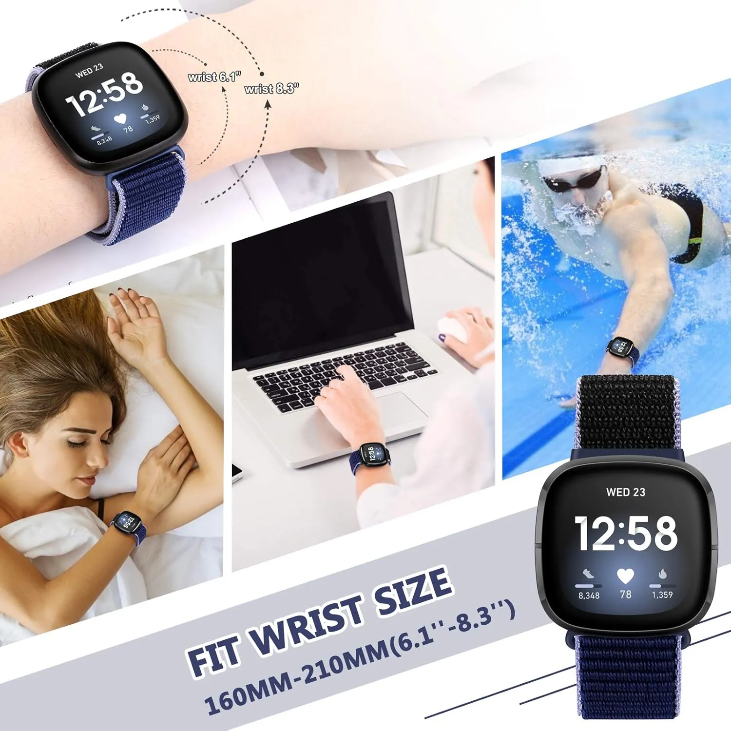 Nylon Bands Compatible with Fitbit Versa 4/Sense 2/Versa 3/Fitbit Sense, Soft Breathable Sport Adjustable Replacement Strap Women Man Wristband Accessories