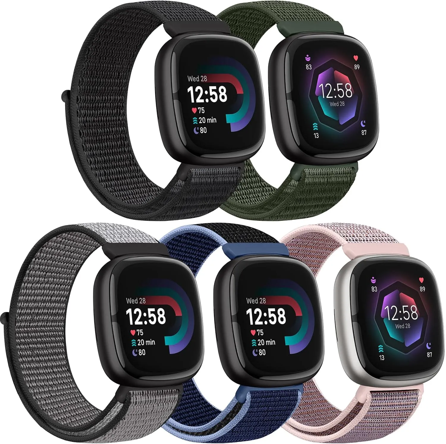 Nylon Bands Compatible with Fitbit Versa 4/Sense 2/Versa 3/Fitbit Sense, Soft Breathable Sport Adjustable Replacement Strap Women Man Wristband Accessories
