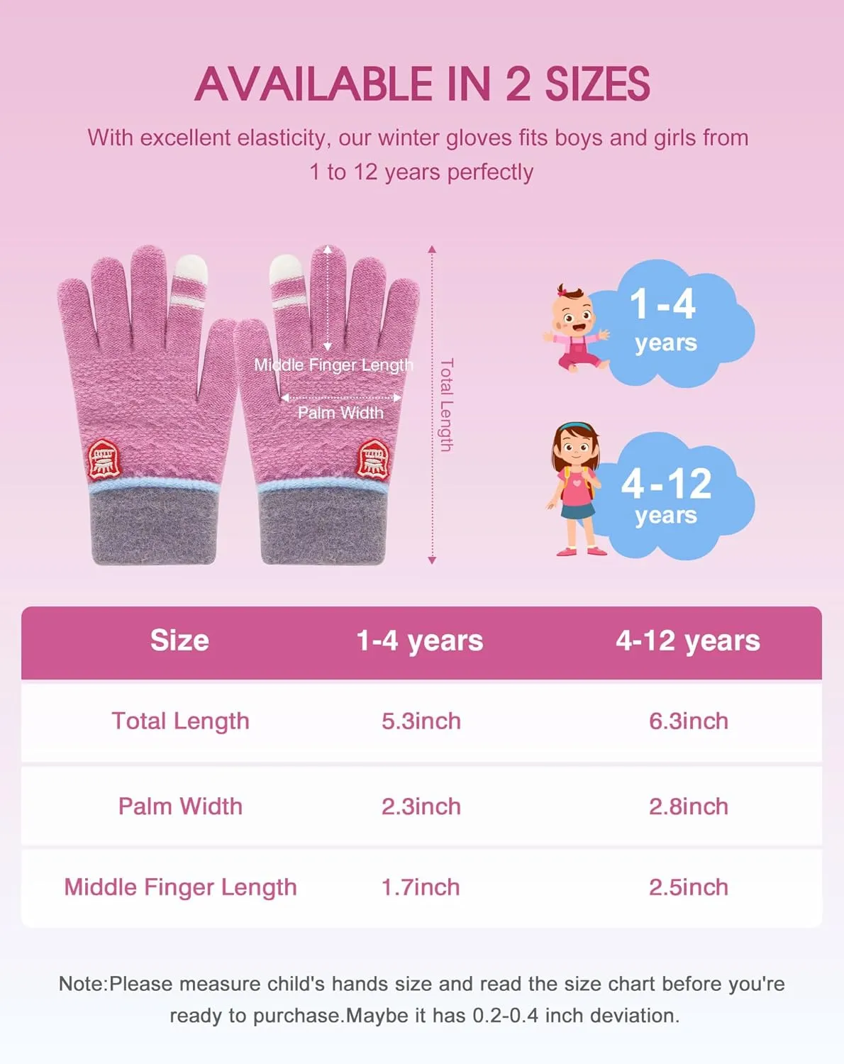 ORVINNER Kids Winter Gloves for Boys Girls, 3 Pairs Children Warm Wool Lined Gloves Toddler Thermal Knitted Mittens