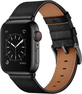 OUHENG Compatible with Apple Watch Band 49mm/46mm/45mm/44mm/42mm, Genuine Leather Band Replacement Strap Compatible with Apple Watch Ultra 2/1 Series 10/9/8/7/6/5/4/3/2/1/SE, Black/Black