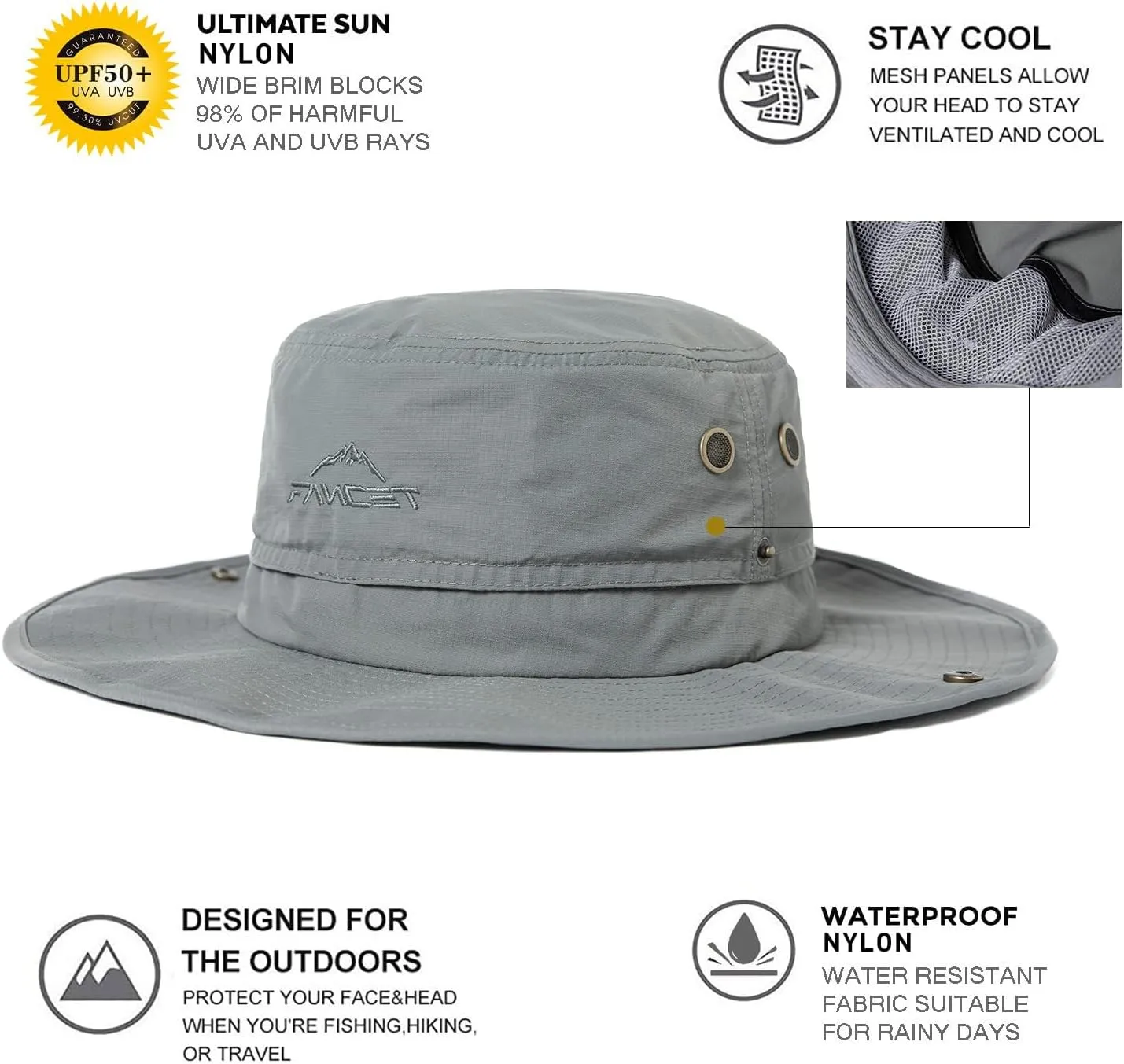 Oversize XL XXL Large Wide Brim Waterproof UPF 50  Bucket Sun Summer Travel Fishing Hiking Fisherman Hat Detachable Chin