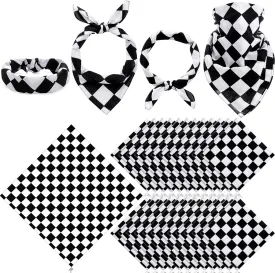 Panitay 24 Pcs Checkered Flag Bandanas Cotton Bandanna Black and White Checkered Wearable Bandanas for Women Men Racing Party Scarf Handkerchief Accessories Costume