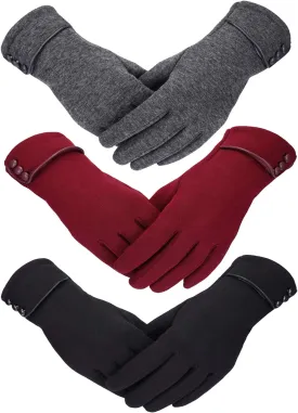 Patelai 3 Pairs Womens Gloves Winter Touchscreen Texting Phone Windproof Gloves Warm Fleece Lined Cold Weather