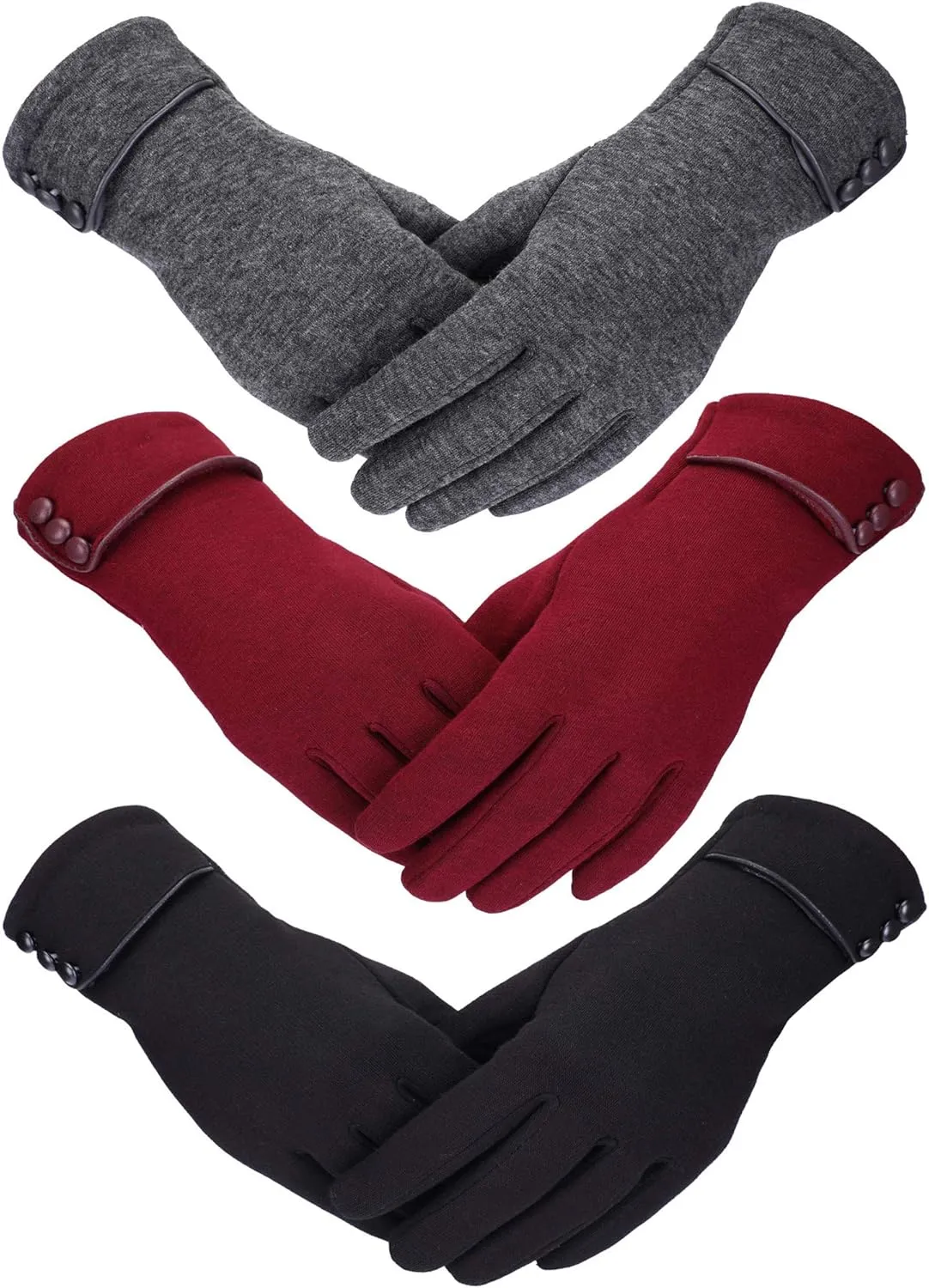 Patelai 3 Pairs Womens Gloves Winter Touchscreen Texting Phone Windproof Gloves Warm Fleece Lined Cold Weather
