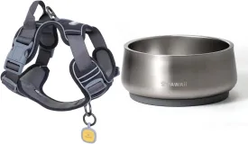 Pawaii Dog Bowl, Insulated Dog Bowl, Double-Layer 304 Stainless Steel Dog Bowls with Non-Slip Rubber Base & Pawaii Dog Harness for Large Dogs No Pull Bundle