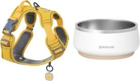 Pawaii Dog Bowl, Insulated Dog Bowl, Double-Layer 304 Stainless Steel Dog Bowls with Non-Slip Rubber Base & Pawaii Dog Harness for Medium Dogs No Pull Bundle