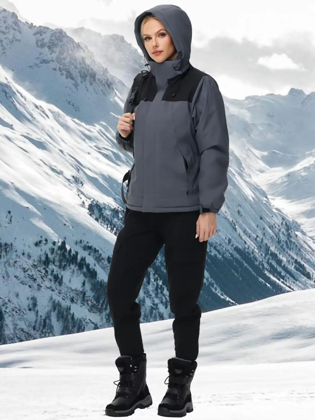 Pdbokew Women's Skiing Snowboarding Jackets Fleece Hood Mountain Snow Coat