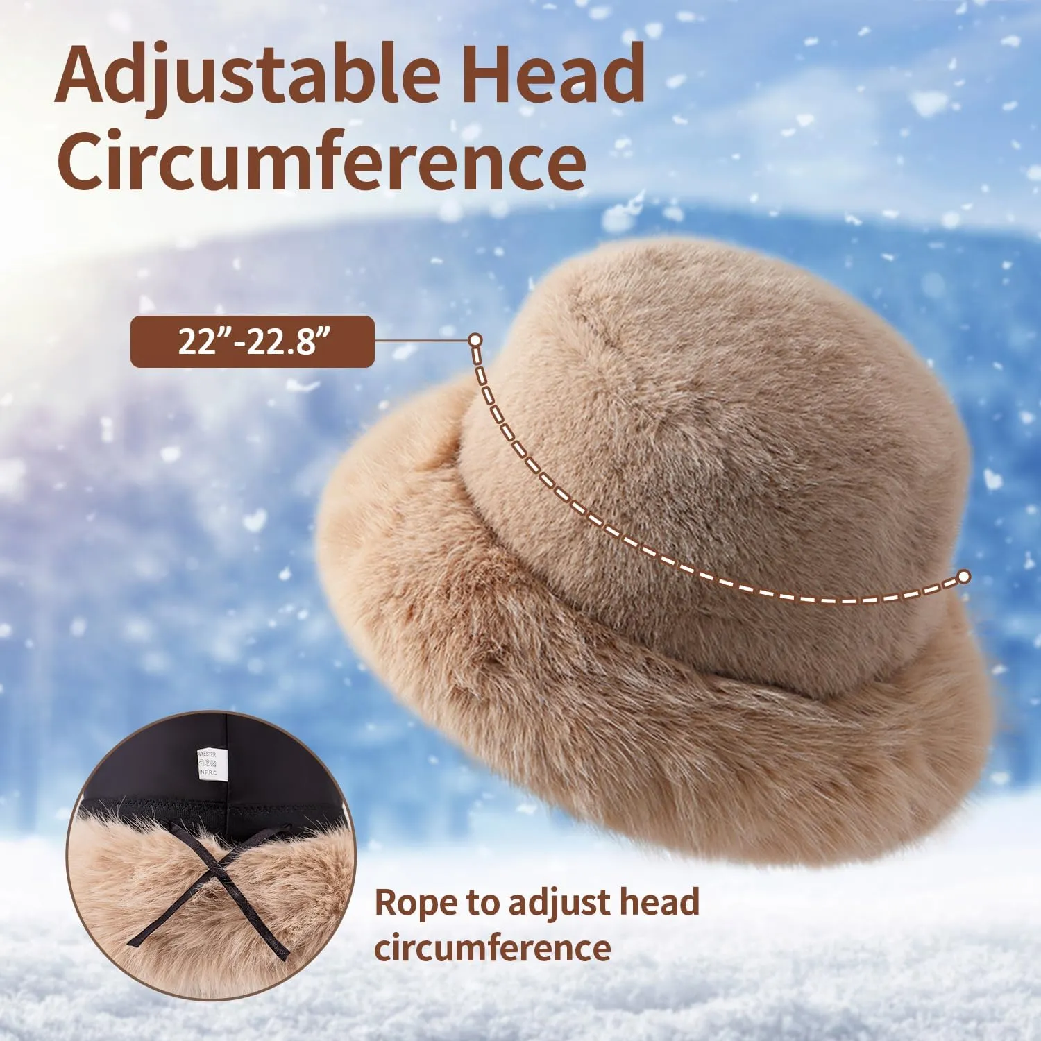 Peicees Winter Bucket Hat for Women Girls Fur Russian Ushanka Ladies Fluffy Snow Hat Fuzzy Fisherman Cap Warm Cute