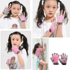 Pink Half Finger Kids Cycling Gloves Non-Slip, Padded, Antislip, Fingerless Kids Bike Gloves for Boys and Girls Age 5~9
