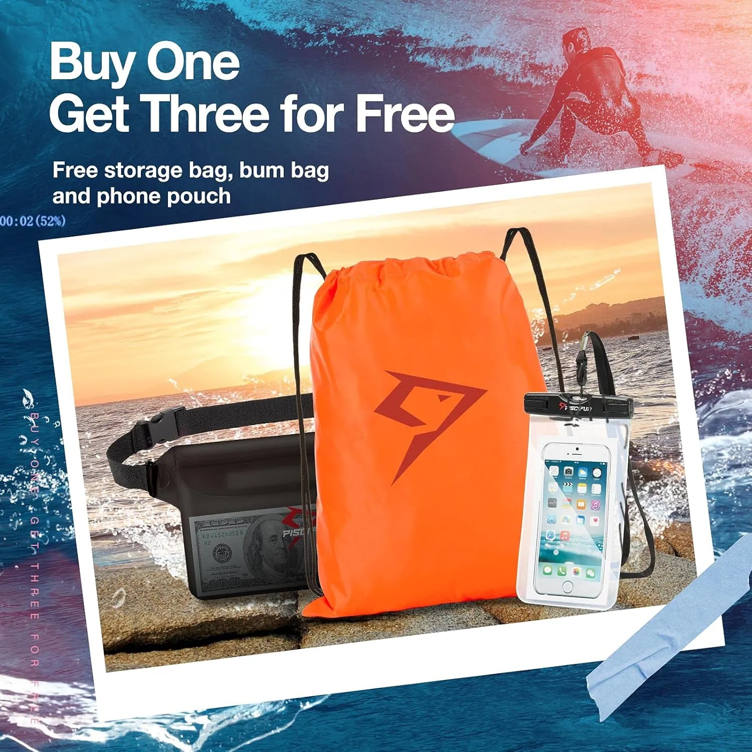 Piscifun Dry Bag Waterproof, Lightweight Dry Backpack with Waist Pouch and Phone Case for Kayaking, Boating 10L 20L 30L