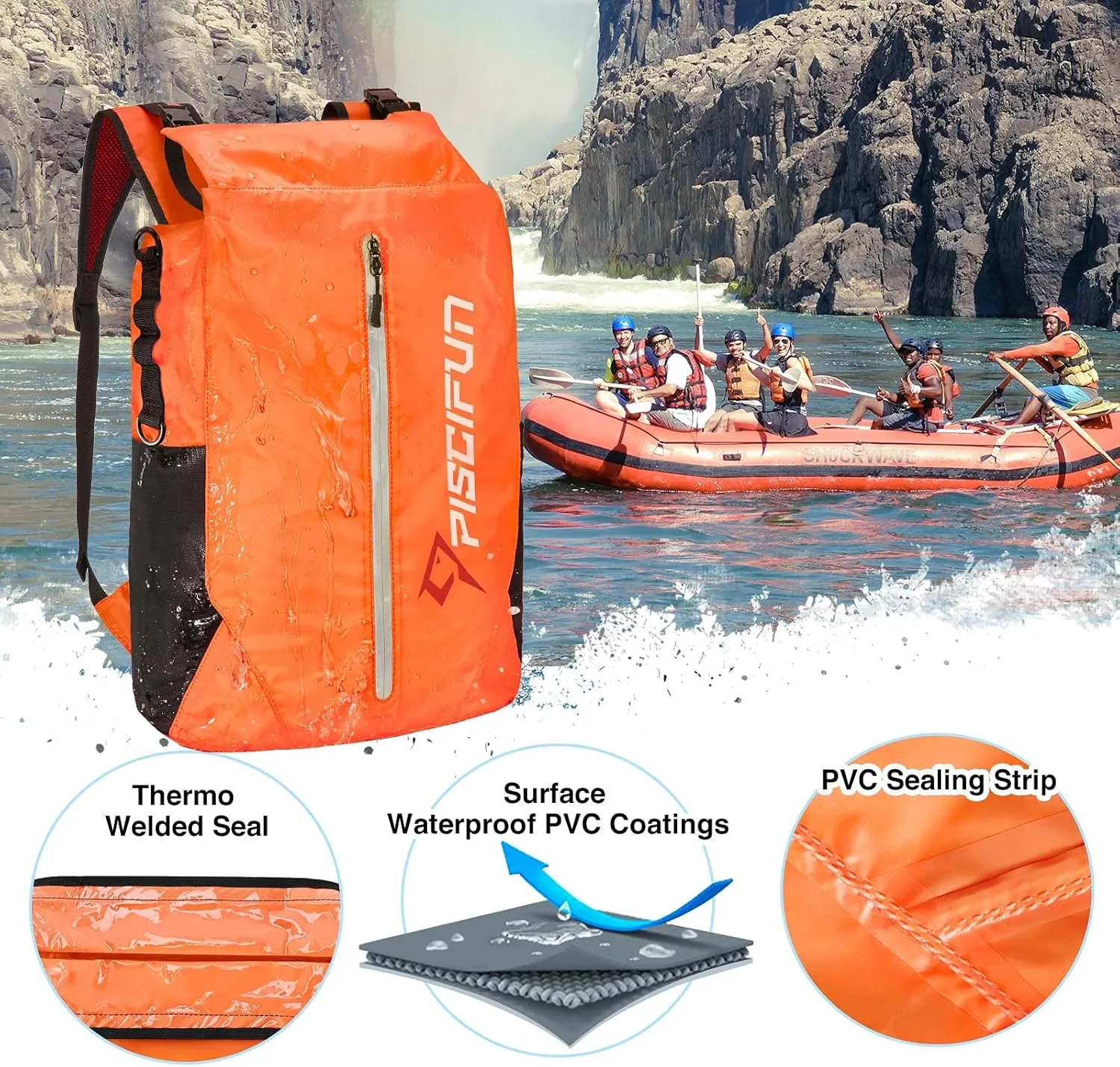 Piscifun Dry Bag Waterproof, Lightweight Dry Backpack with Waist Pouch and Phone Case for Kayaking, Boating 10L 20L 30L