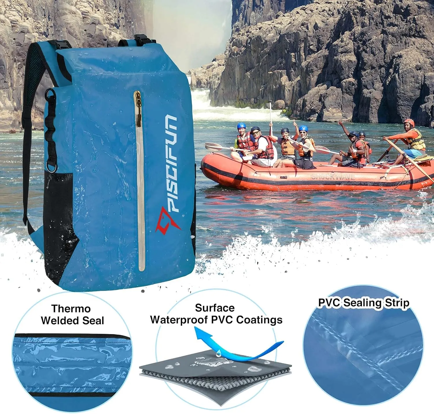 Piscifun Dry Bag Waterproof, Lightweight Dry Backpack with Waist Pouch and Phone Case for Kayaking, Boating 10L 20L 30L