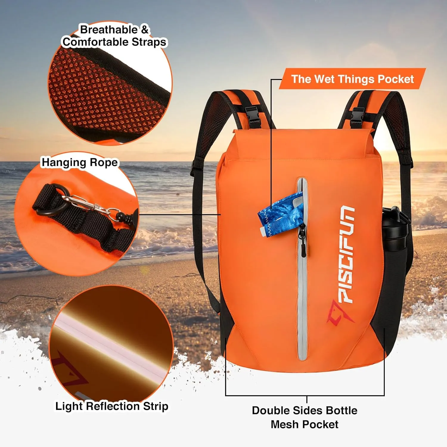 Piscifun Dry Bag Waterproof, Lightweight Dry Backpack with Waist Pouch and Phone Case for Kayaking, Boating 10L 20L 30L