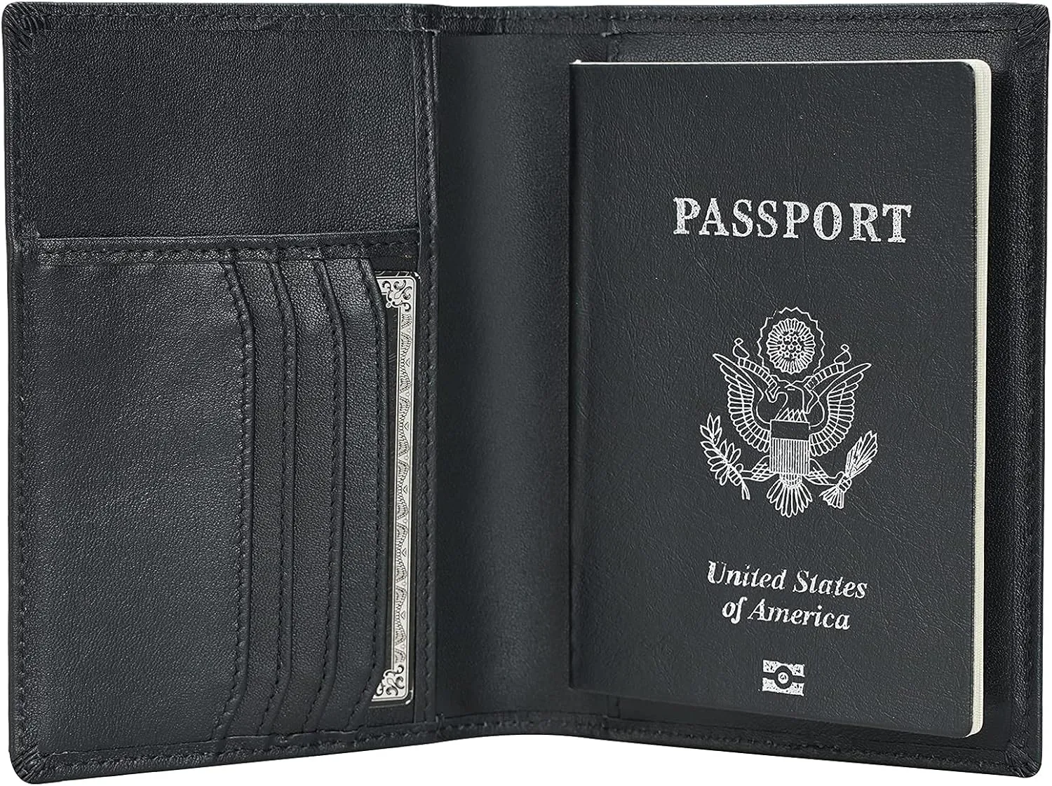 Polare Men's Slim RFID Blocking Leather Passport Holder Travel Bifold Wallet (Black)