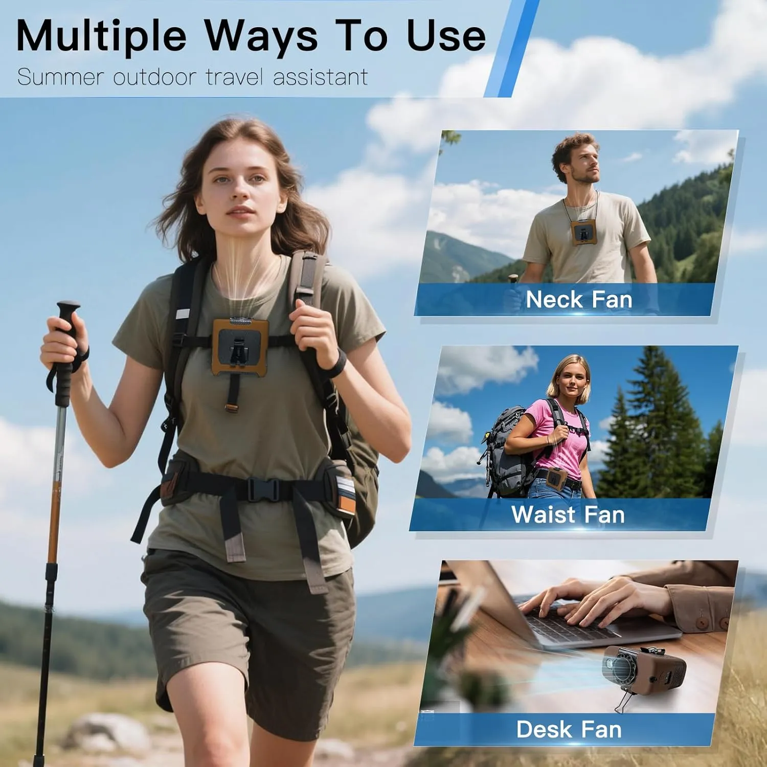 Portable Fans Strong Airflow Personal Waist Fan with Max 40H Runtime Hands Free Neck Fans Wearable Belt Fan for Outdoor Jobsite Camping and Traveling 5 Speeds USB-C Rechargeable 10000mAh (Brown)